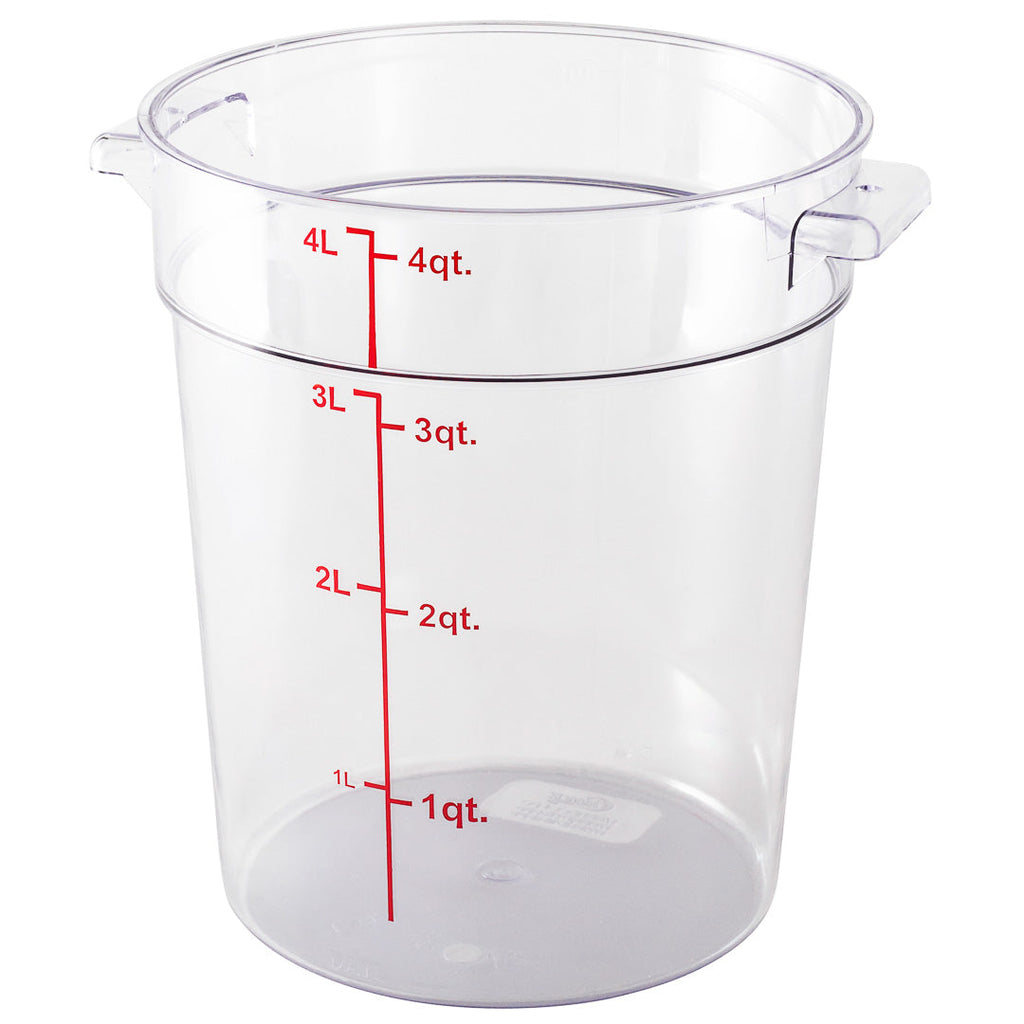 Met Lux 4 qt Round Clear Plastic Food Storage Container - with Red Volume Markers - 7" x 7" x 8 1/2" - 1 count box