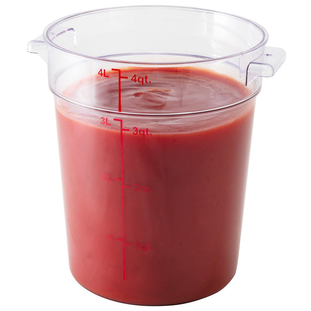 Met Lux 4 qt Round Clear Plastic Food Storage Container - with Red Volume Markers - 7" x 7" x 8 1/2" - 1 count box