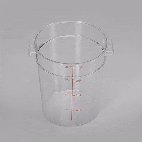 Met Lux 4 qt Round Clear Plastic Food Storage Container - with Red Volume Markers - 7" x 7" x 8 1/2" - 1 count box