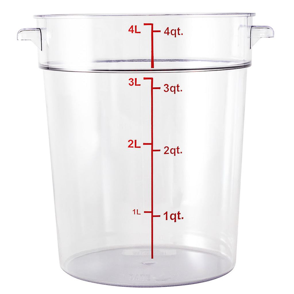 Met Lux 4 qt Round Clear Plastic Food Storage Container - with Red Volume Markers - 7" x 7" x 8 1/2" - 1 count box