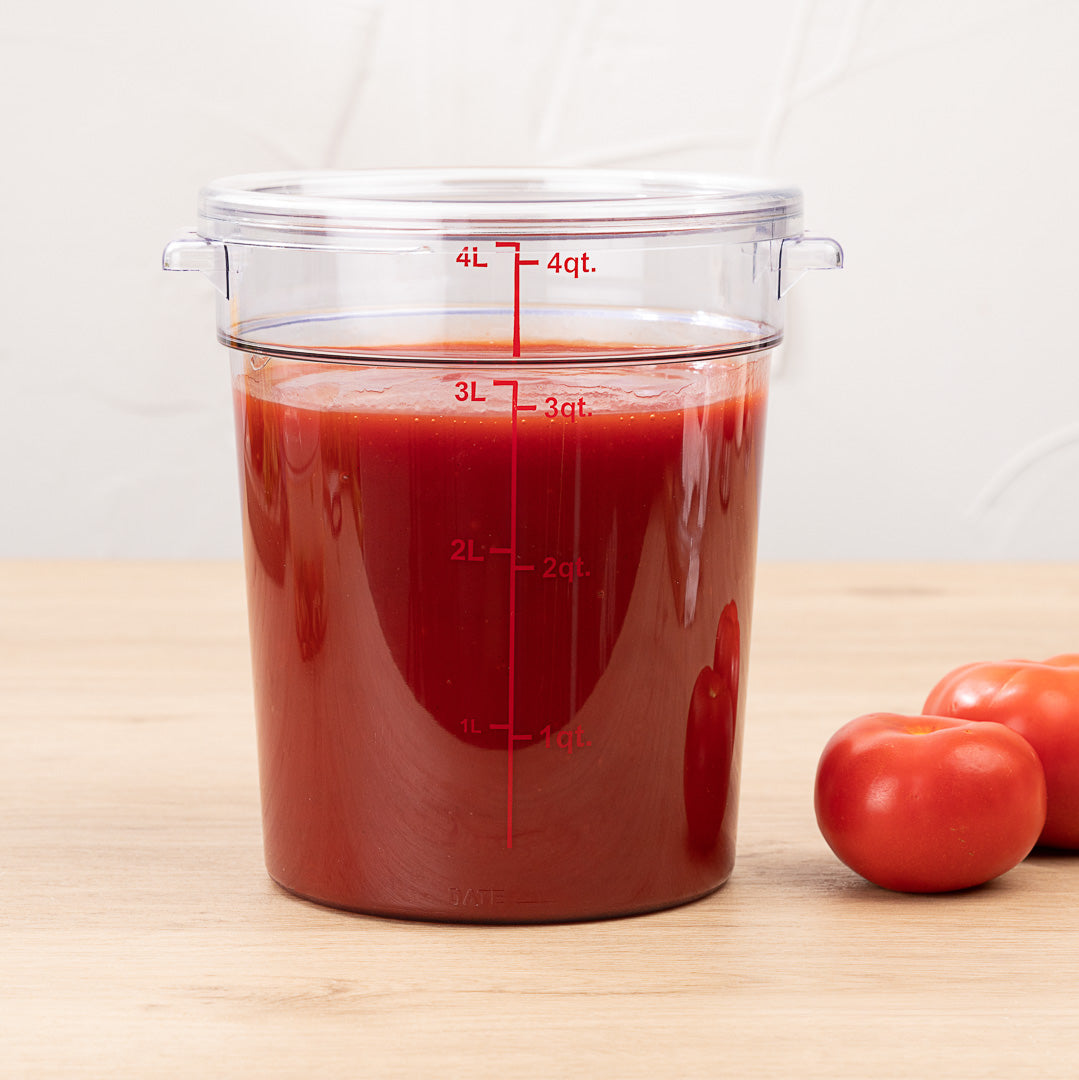 Met Lux 4 qt Round Clear Plastic Food Storage Container - with Red Volume Markers - 7" x 7" x 8 1/2" - 1 count box