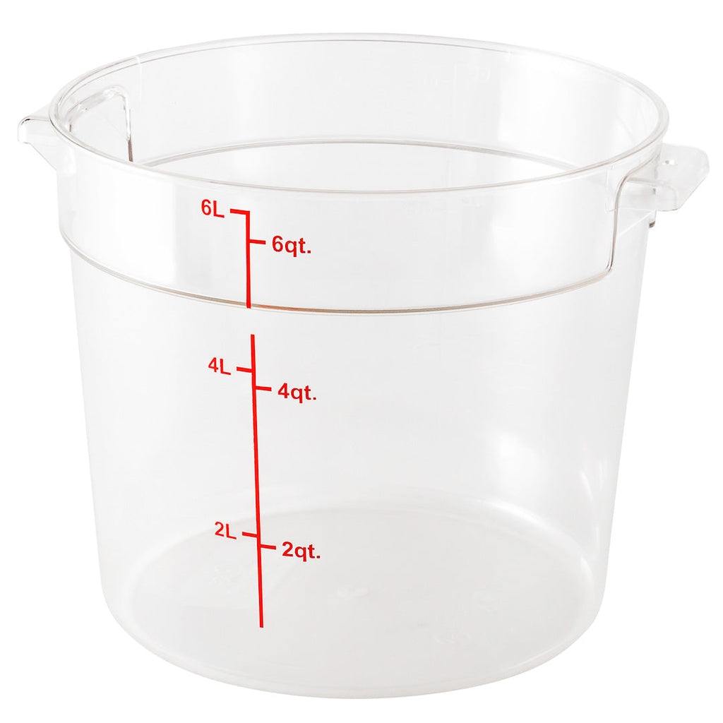 Met Lux 6 qt Round Clear Plastic Food Storage Container - with Red Volume Markers - 8 3/4" x 8 3/4" x 7 3/4" - 1 count box