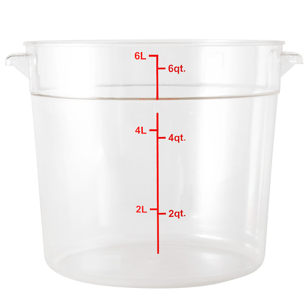 Met Lux 6 qt Round Clear Plastic Food Storage Container - with Red Volume Markers - 8 3/4" x 8 3/4" x 7 3/4" - 1 count box