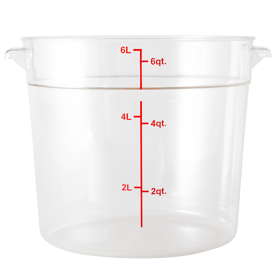 Met Lux 6 qt Round Clear Plastic Food Storage Container - with Red Volume Markers - 8 3/4" x 8 3/4" x 7 3/4" - 10 count box
