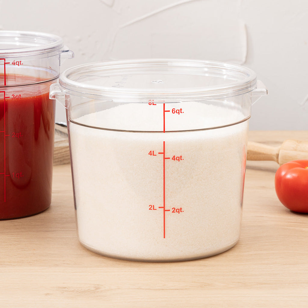 Met Lux 6 qt Round Clear Plastic Food Storage Container - with Red Volume Markers - 8 3/4" x 8 3/4" x 7 3/4" - 10 count box