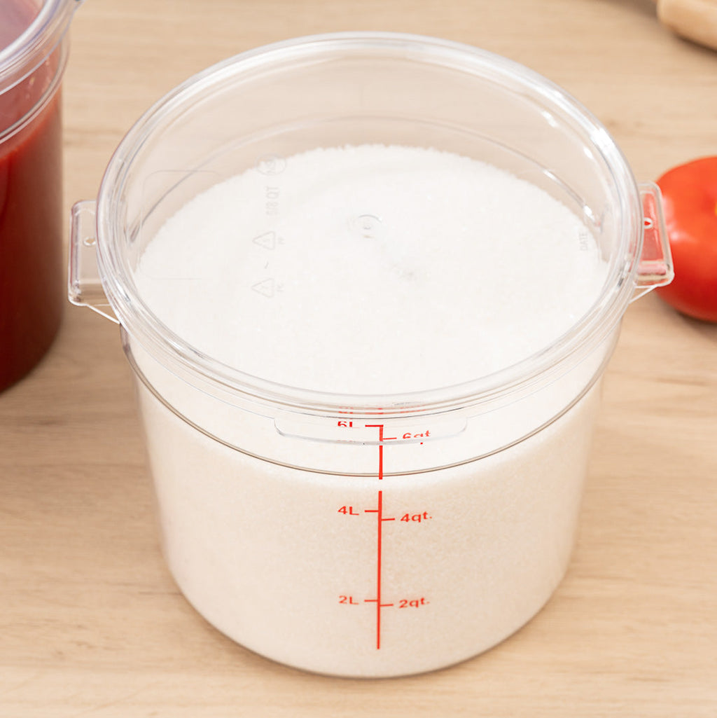 Met Lux 6 qt Round Clear Plastic Food Storage Container - with Red Volume Markers - 8 3/4" x 8 3/4" x 7 3/4" - 10 count box