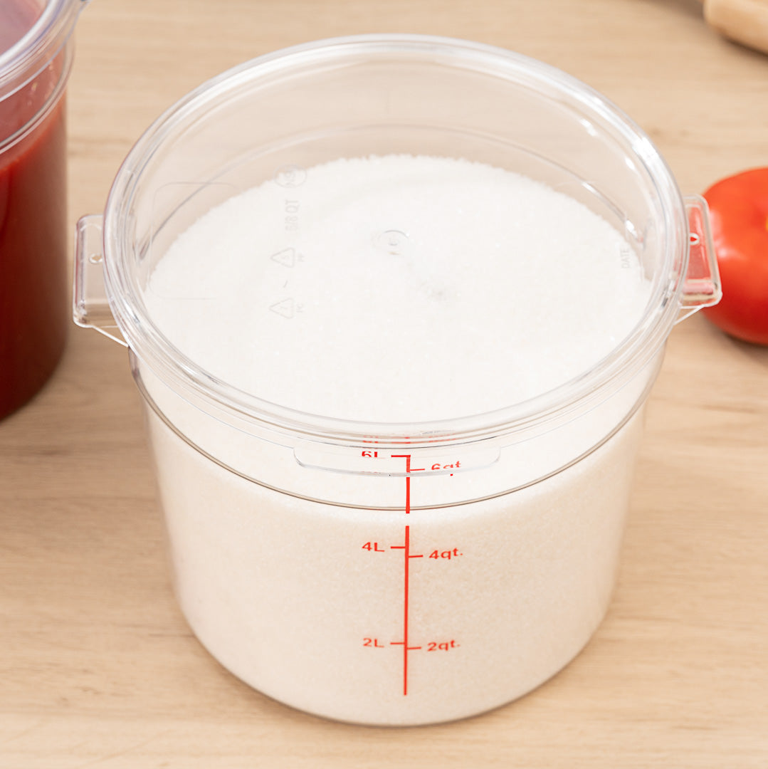 Met Lux 6 qt Round Clear Plastic Food Storage Container - with Red Volume Markers - 8 3/4" x 8 3/4" x 7 3/4" - 10 count box
