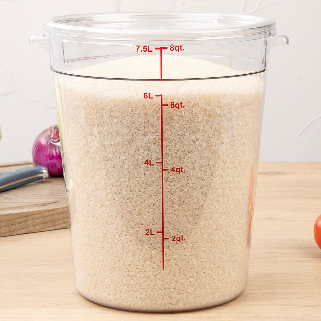 Met Lux 8 qt Round Clear Plastic Food Storage Container - with Red Volume Markers - 8 3/4" x 8 3/4" x 10 1/2" - 1 count box