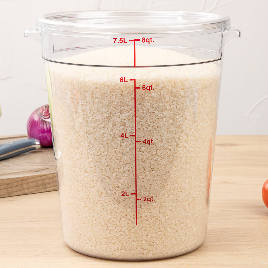 Met Lux 8 qt Round Clear Plastic Food Storage Container - with Red Volume Markers - 8 3/4" x 8 3/4" x 10 1/2" - 1 count box