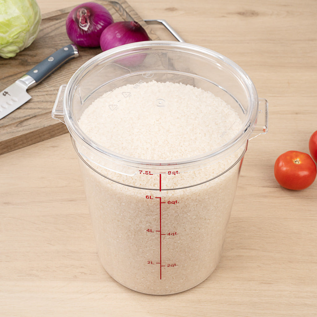 Met Lux 8 qt Round Clear Plastic Food Storage Container - with Red Volume Markers - 8 3/4" x 8 3/4" x 10 1/2" - 1 count box
