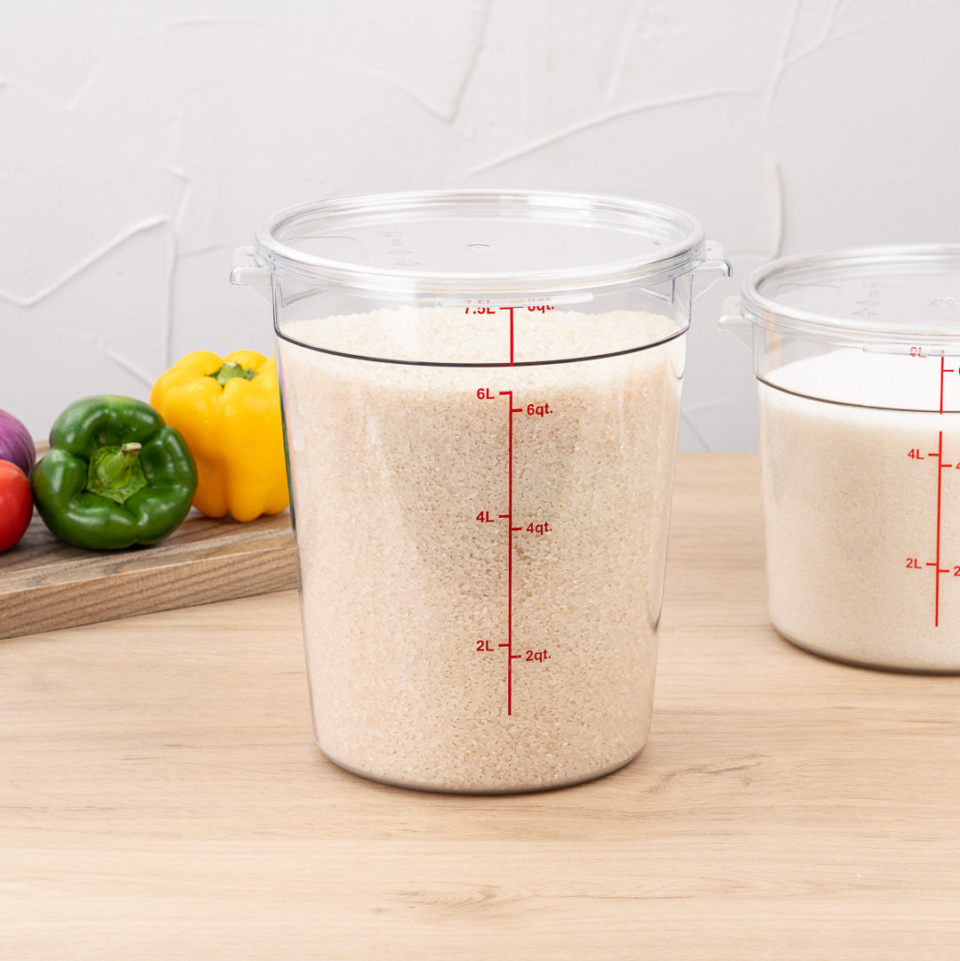 Met Lux 8 qt Round Clear Plastic Food Storage Container - with Red Volume Markers - 8 3/4" x 8 3/4" x 10 1/2" - 1 count box