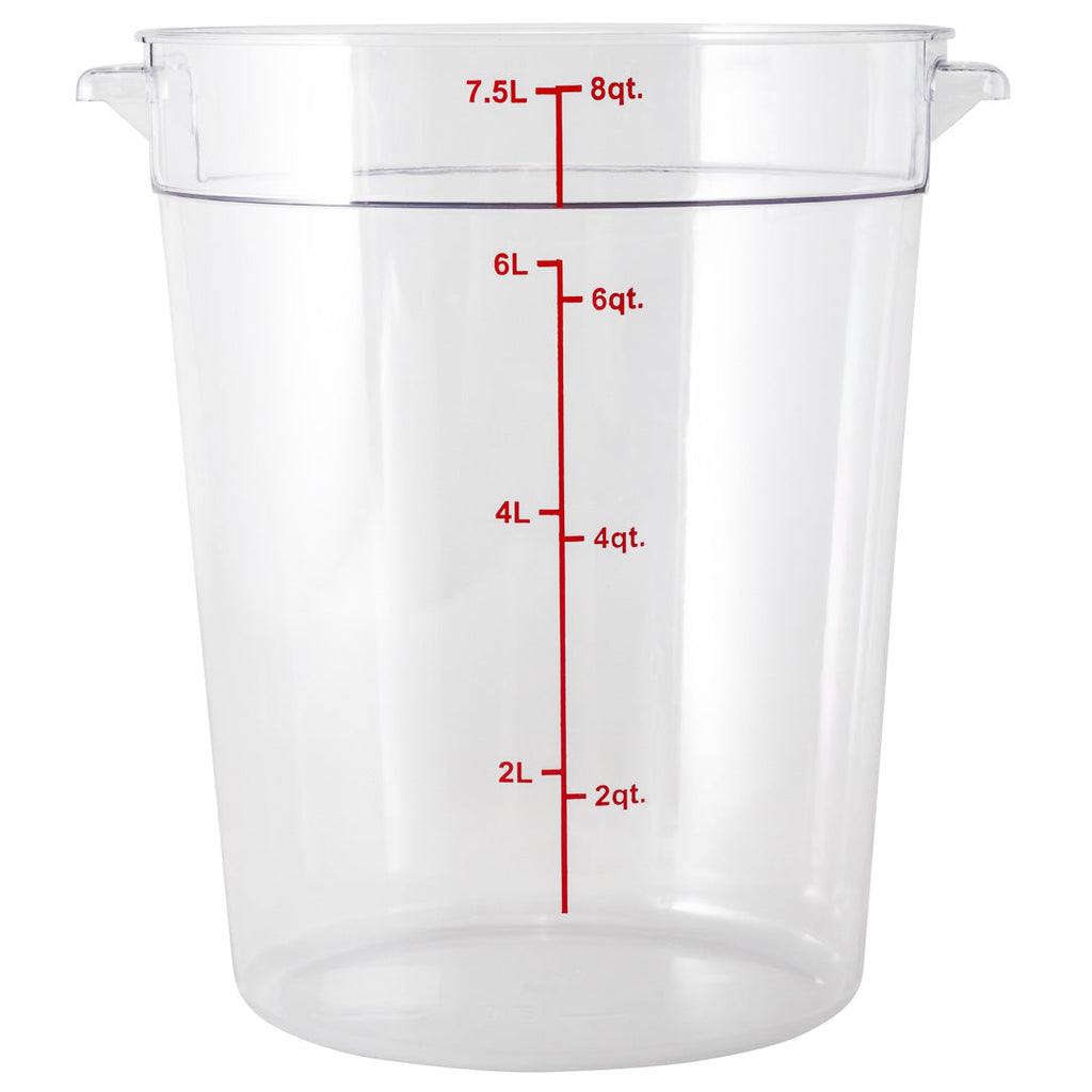 Met Lux 8 qt Round Clear Plastic Food Storage Container - with Red Volume Markers - 8 3/4" x 8 3/4" x 10 1/2" - 10 count box