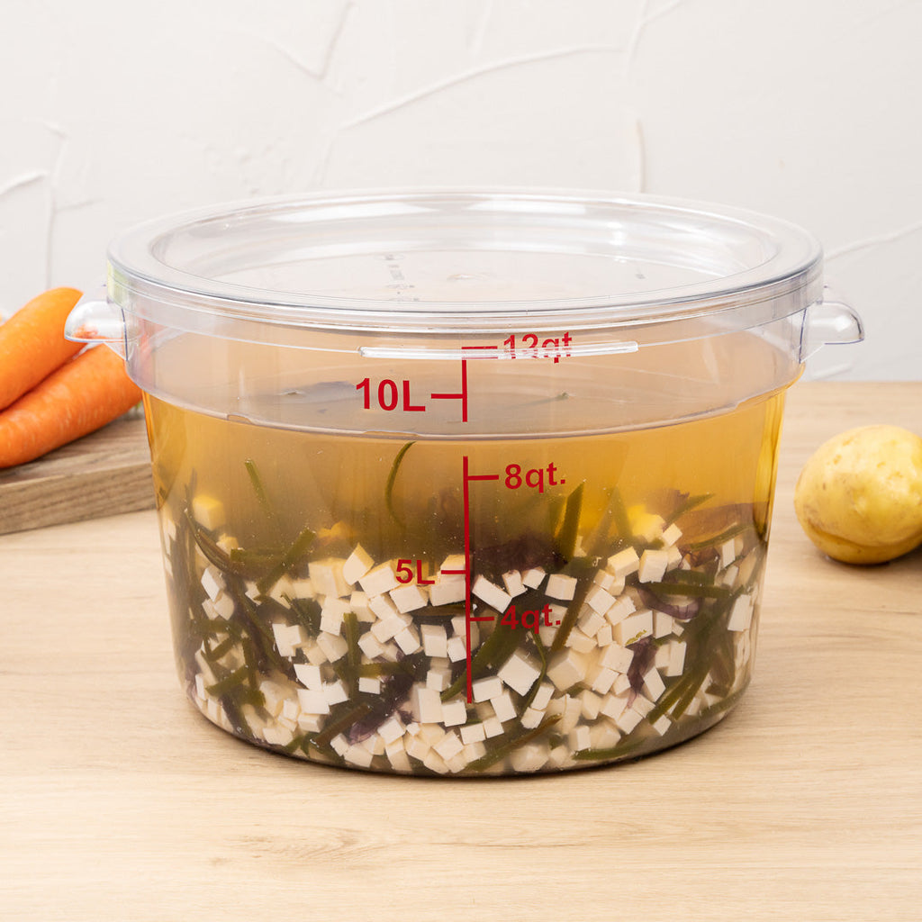 Met Lux 12 qt Round Clear Plastic Food Storage Container - with Red Volume Markers - 12 1/4" x 12 1/4" x 8" - 1 count box