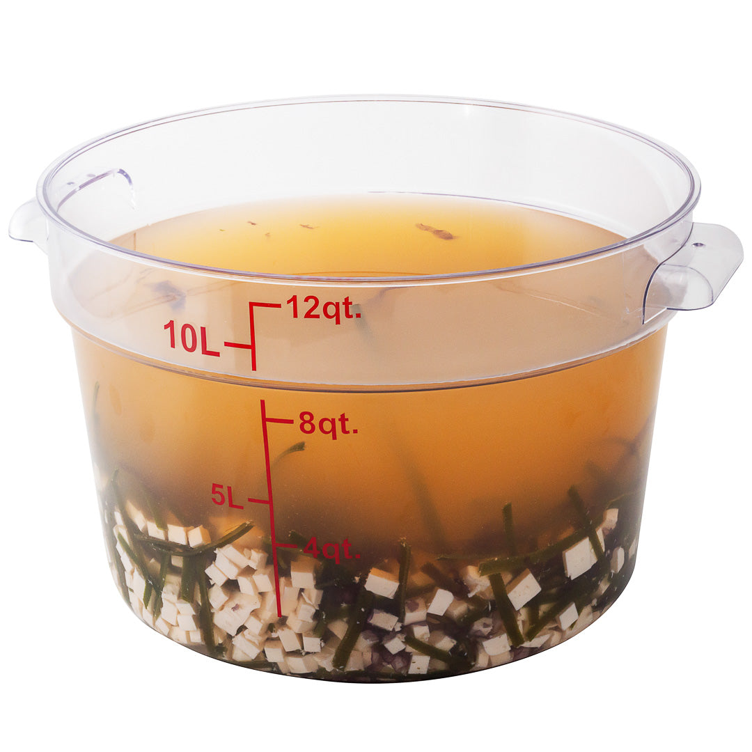 Met Lux 12 qt Round Clear Plastic Food Storage Container - with Red Volume Markers - 12 1/4" x 12 1/4" x 8" - 10 count box
