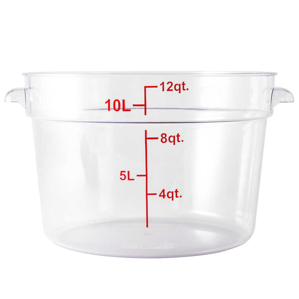Met Lux 12 qt Round Clear Plastic Food Storage Container - with Red Volume Markers - 12 1/4" x 12 1/4" x 8" - 10 count box