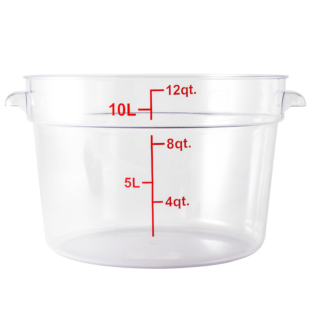 Met Lux 12 qt Round Clear Plastic Food Storage Container - with Red Volume Markers - 12 1/4" x 12 1/4" x 8" - 10 count box
