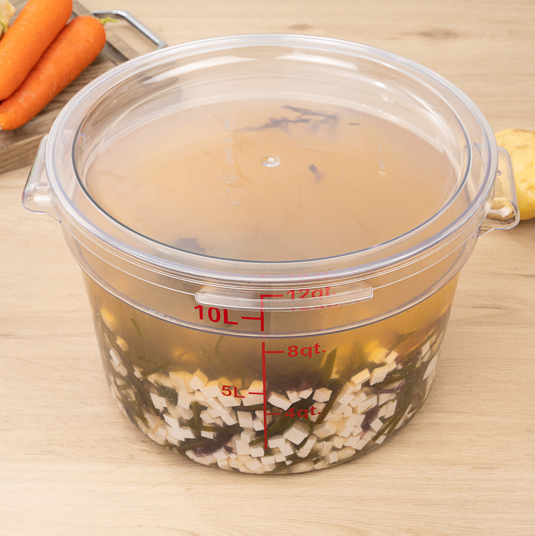 Met Lux 12 qt Round Clear Plastic Food Storage Container - with Red Volume Markers - 12 1/4" x 12 1/4" x 8" - 10 count box