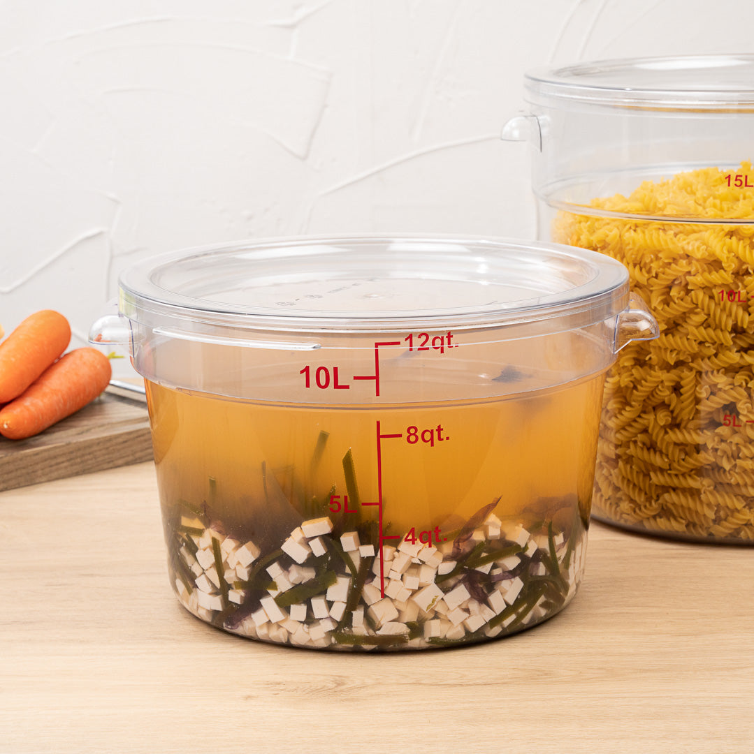 Met Lux 12 qt Round Clear Plastic Food Storage Container - with Red Volume Markers - 12 1/4" x 12 1/4" x 8" - 10 count box