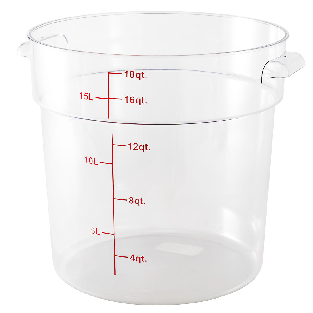 Met Lux 18 qt Round Clear Plastic Food Storage Container - with Red Volume Markers - 12 1/4" x 12 1/4" x 12" - 1 count box