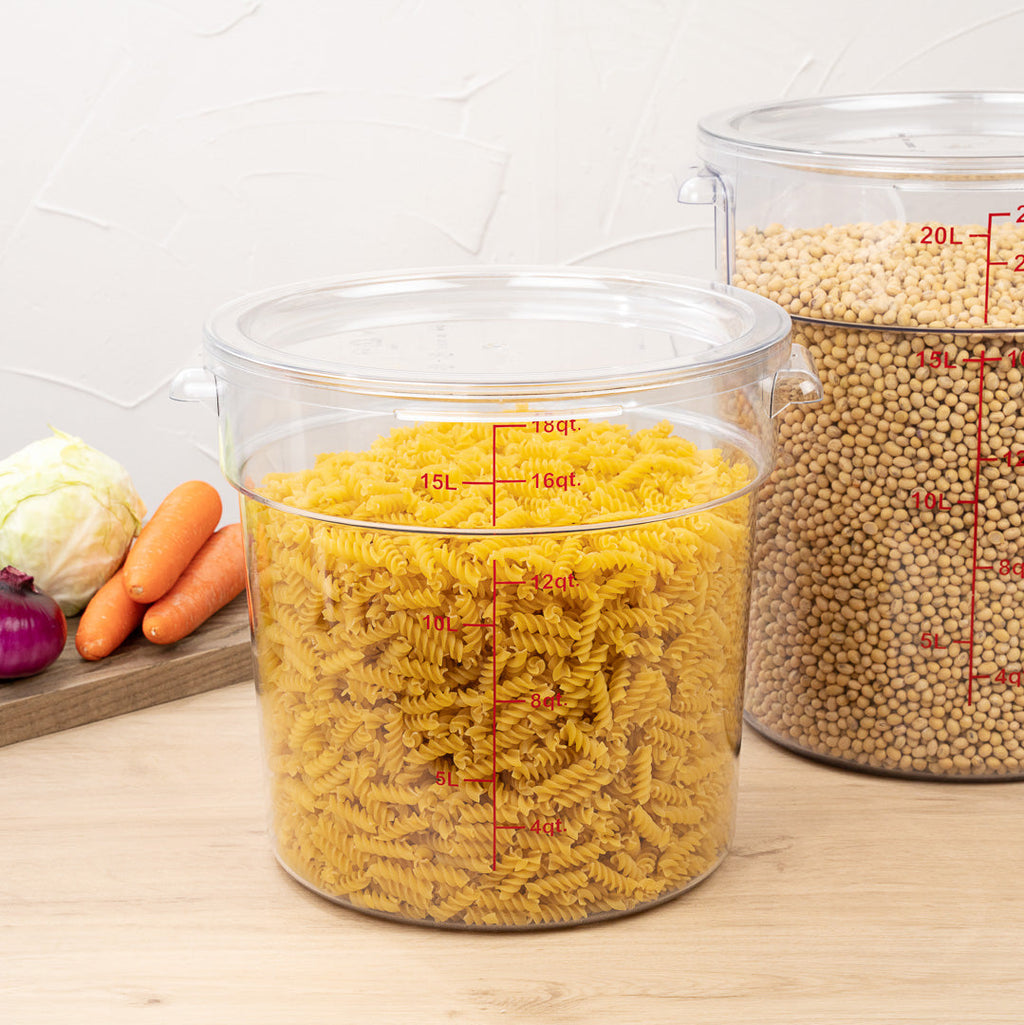 Met Lux 18 qt Round Clear Plastic Food Storage Container - with Red Volume Markers - 12 1/4" x 12 1/4" x 12" - 1 count box