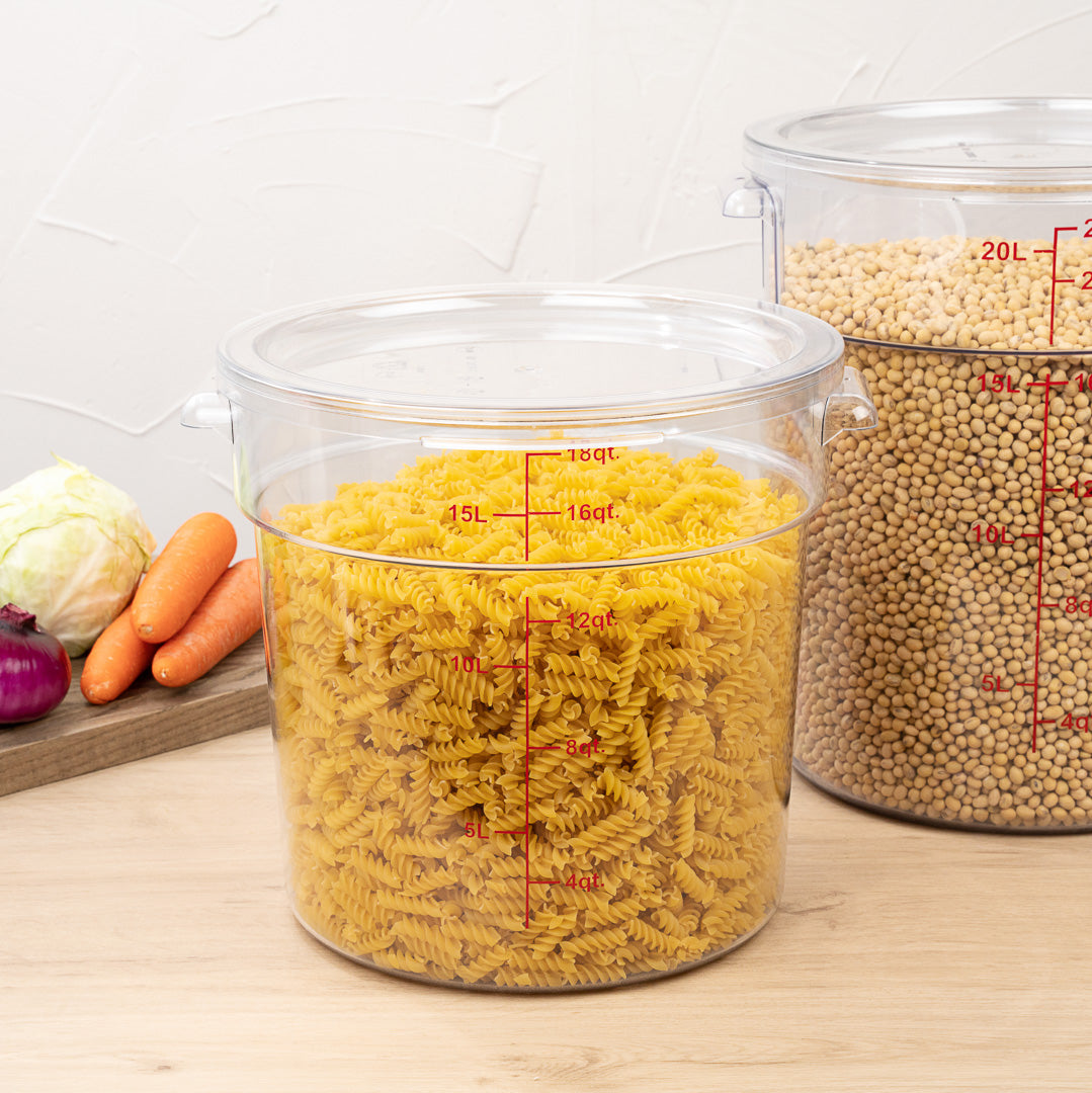 Met Lux 18 qt Round Clear Plastic Food Storage Container - with Red Volume Markers - 12 1/4" x 12 1/4" x 12" - 1 count box
