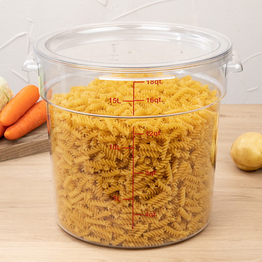 Met Lux 18 qt Round Clear Plastic Food Storage Container - with Red Volume Markers - 12 1/4" x 12 1/4" x 12" - 10 count box