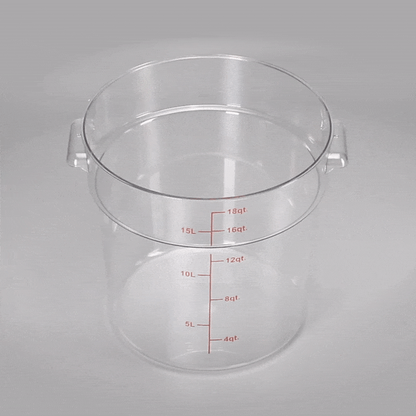 Met Lux 18 qt Round Clear Plastic Food Storage Container - with Red Volume Markers - 12 1/4" x 12 1/4" x 12" - 10 count box