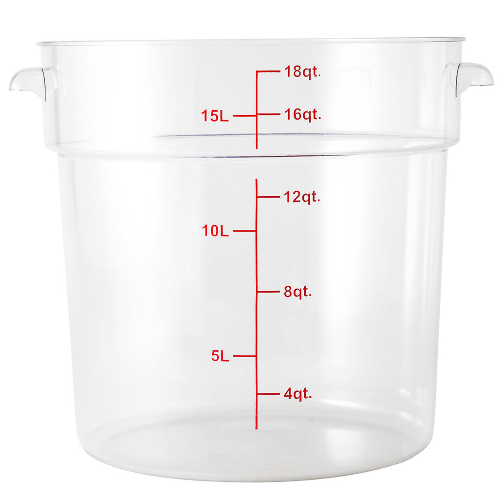 Met Lux 18 qt Round Clear Plastic Food Storage Container - with Red Volume Markers - 12 1/4" x 12 1/4" x 12" - 10 count box