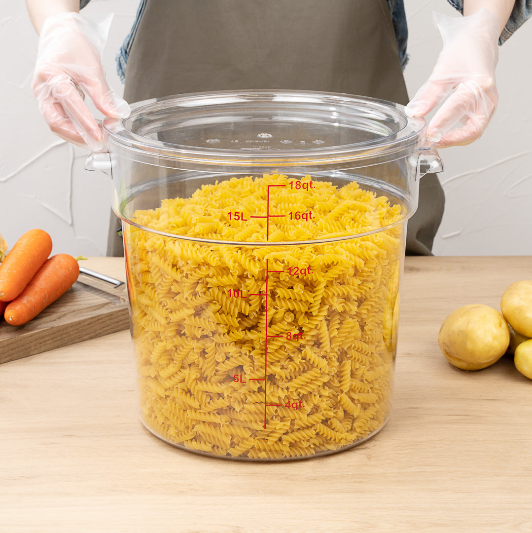 Met Lux 18 qt Round Clear Plastic Food Storage Container - with Red Volume Markers - 12 1/4" x 12 1/4" x 12" - 10 count box