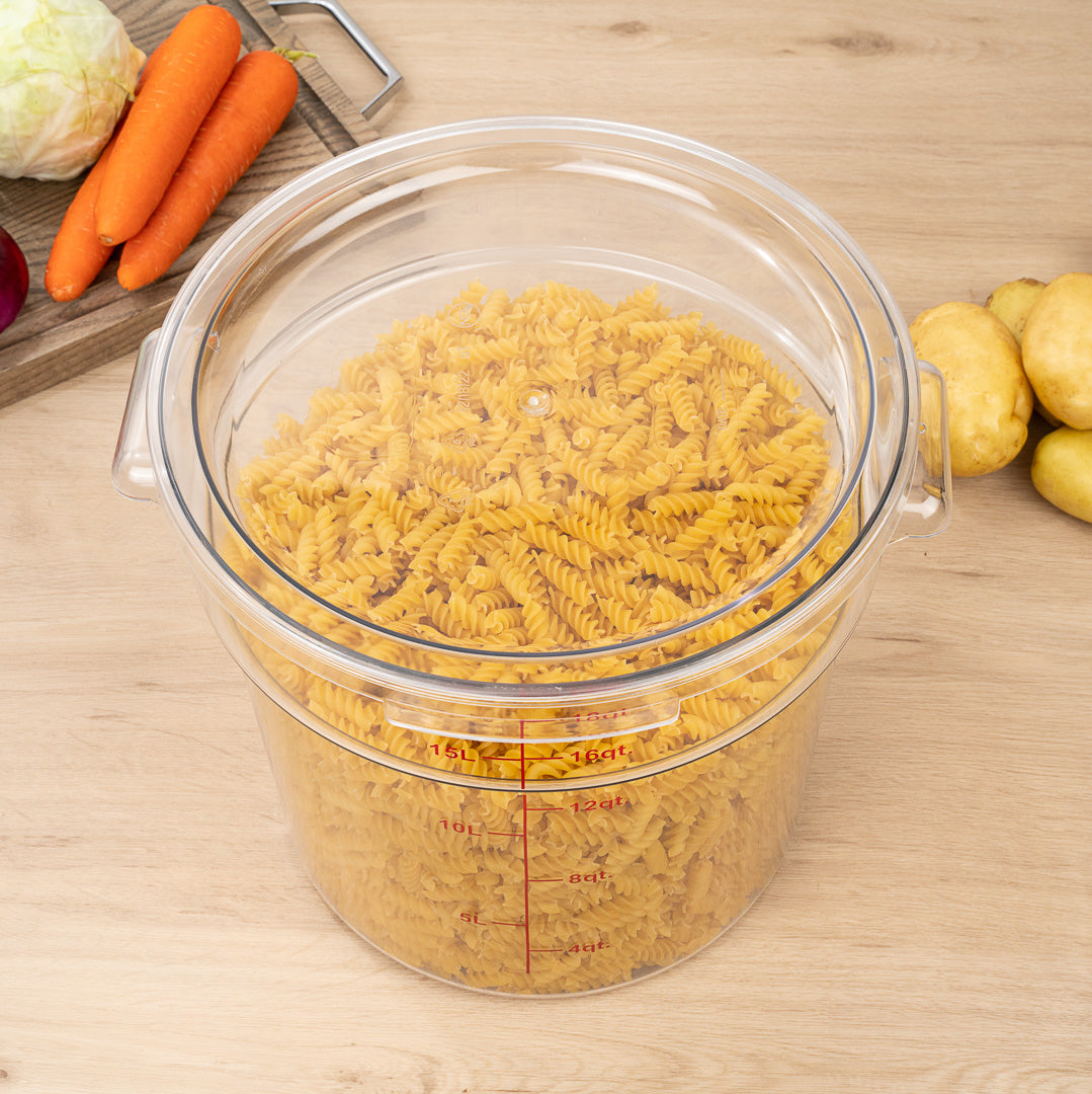 Met Lux 18 qt Round Clear Plastic Food Storage Container - with Red Volume Markers - 12 1/4" x 12 1/4" x 12" - 10 count box