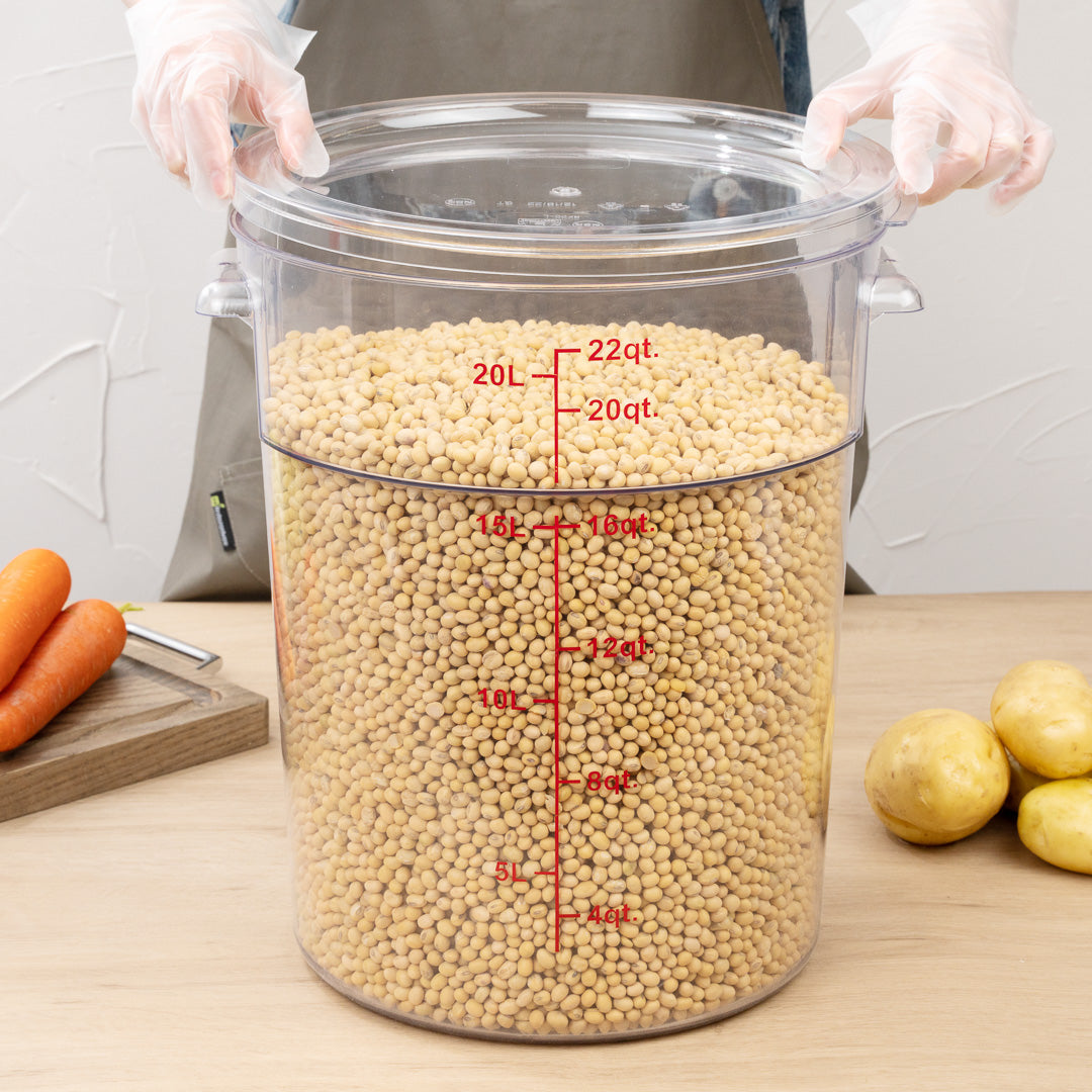 Met Lux 22 qt Round Clear Plastic Food Storage Container - with Red Volume Markers - 12 1/4" x 12 1/4" x 15" - 1 count box