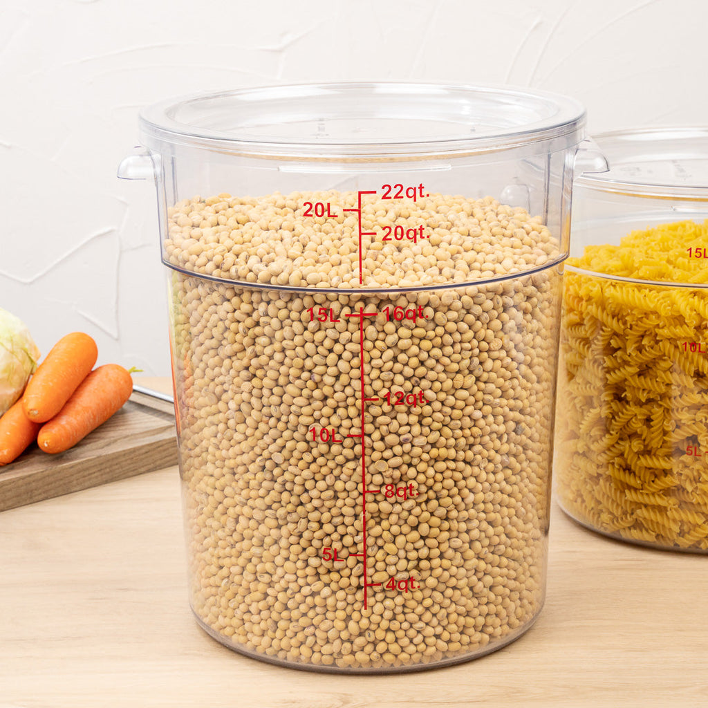 Met Lux 22 qt Round Clear Plastic Food Storage Container - with Red Volume Markers - 12 1/4" x 12 1/4" x 15" - 1 count box