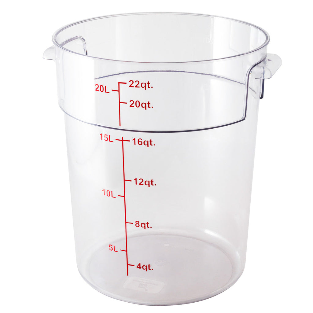 Met Lux 22 qt Round Clear Plastic Food Storage Container - with Red Volume Markers - 12 1/4" x 12 1/4" x 15" - 10 count box