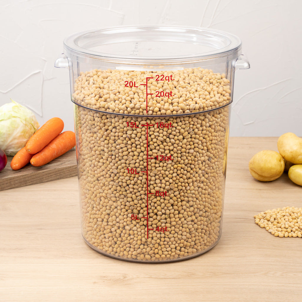 Met Lux 22 qt Round Clear Plastic Food Storage Container - with Red Volume Markers - 12 1/4" x 12 1/4" x 15" - 10 count box