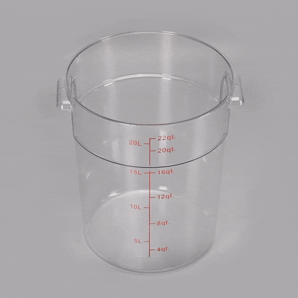 Met Lux 22 qt Round Clear Plastic Food Storage Container - with Red Volume Markers - 12 1/4" x 12 1/4" x 15" - 10 count box