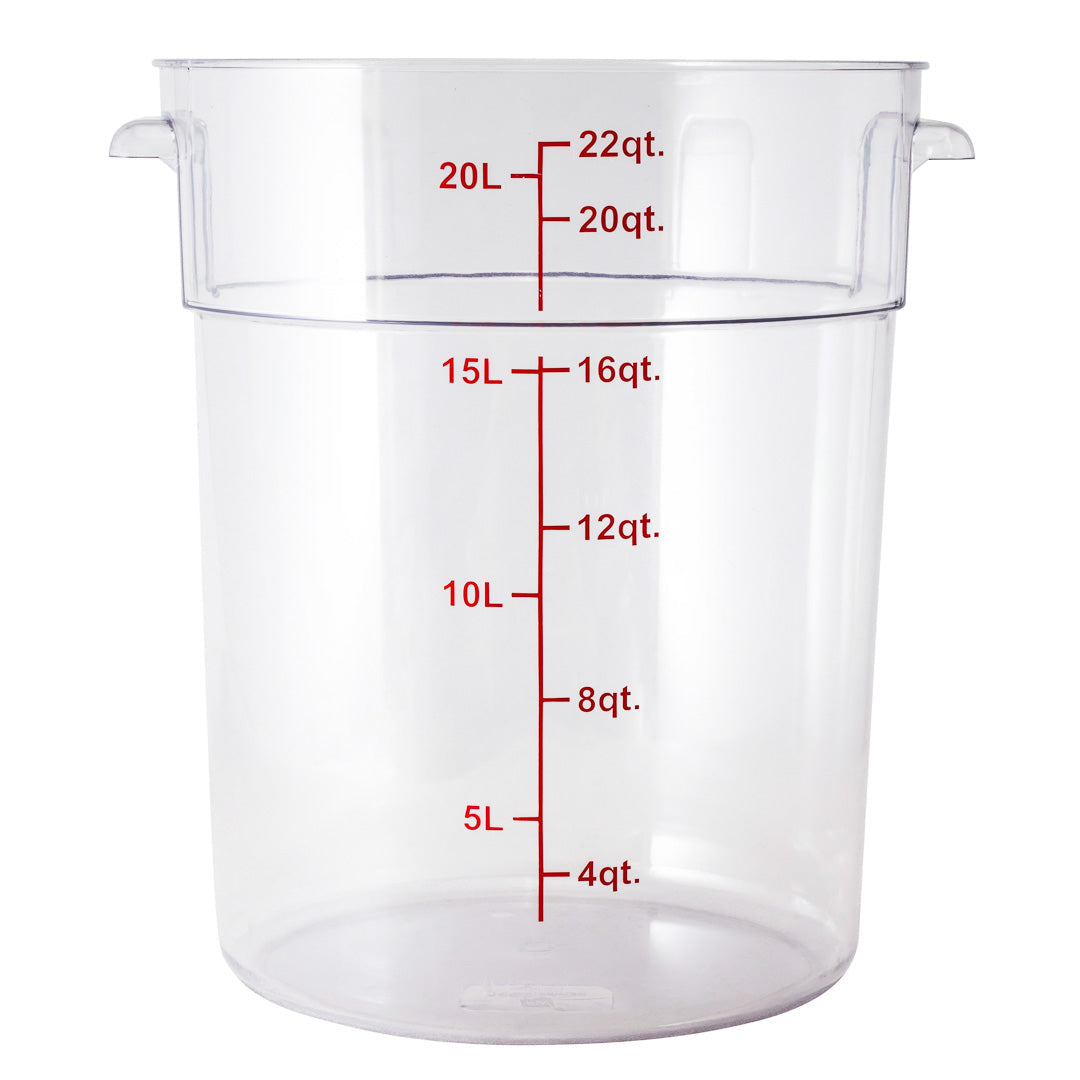 Met Lux 22 qt Round Clear Plastic Food Storage Container - with Red Volume Markers - 12 1/4" x 12 1/4" x 15" - 10 count box