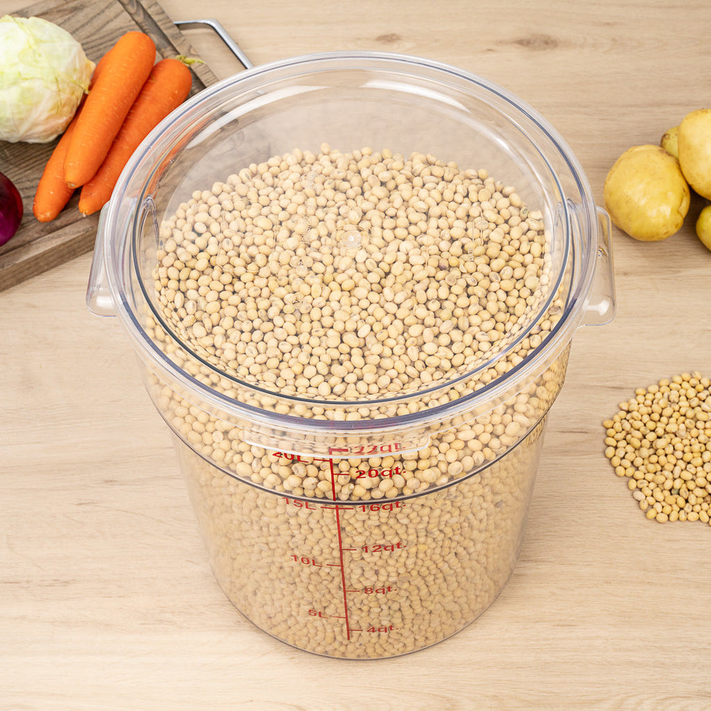 Met Lux 22 qt Round Clear Plastic Food Storage Container - with Red Volume Markers - 12 1/4" x 12 1/4" x 15" - 10 count box