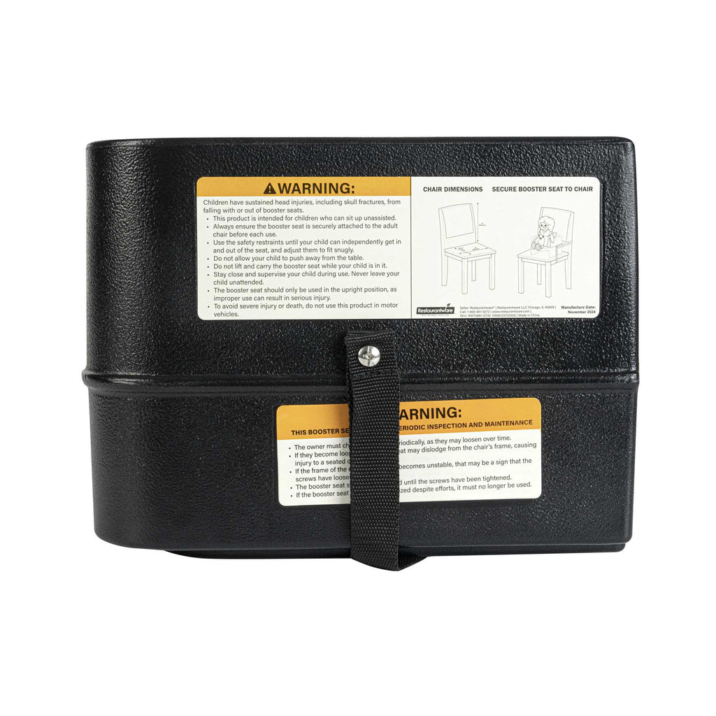 Table Tek Black Plastic Booster Seat - Dual Height, with Strap - 12 1/2" x 8 3/4" - 1 count box