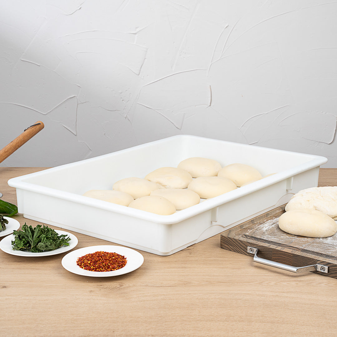 Pizzaly Rectangle White Plastic Pizza Dough Proofing Box - 26" x 18" x 3" - 1 count box