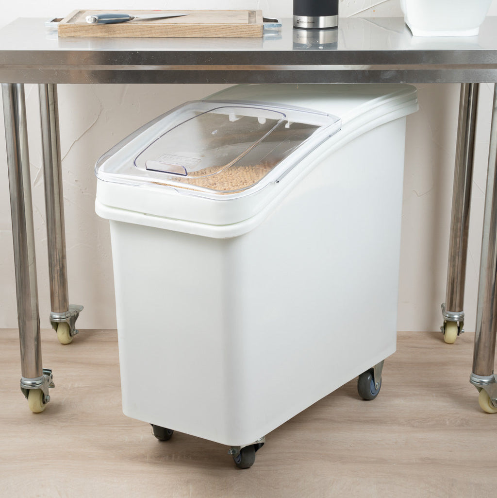 Met Lux 27 gal Rectangle White Mobile Ingredient Bin - with Lid - 29 1/2" x 15 1/2" x 28" - 1 count box