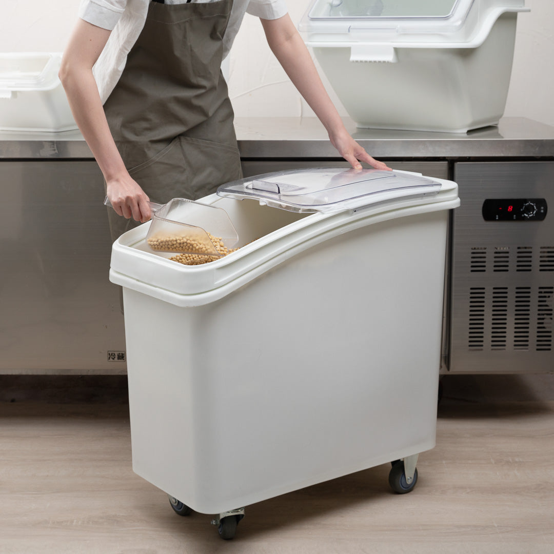 Met Lux 27 gal Rectangle White Mobile Ingredient Bin - with Lid - 29 1/2" x 15 1/2" x 28" - 1 count box