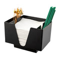 Bar Lux Black Plastic Condiment Caddy / Napkin Holder - 3 Compartments - 8" x 5 1/2" x 5 3/4" - 1 count box