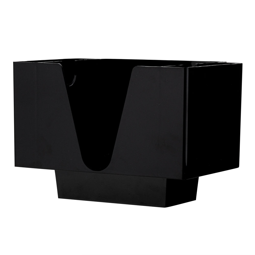 Bar Lux Rectangle Black Plastic Condiment Caddy / Napkin Holder - 3 Compartments - 8" x 5 1/2" x 5 3/4" - 10 count box