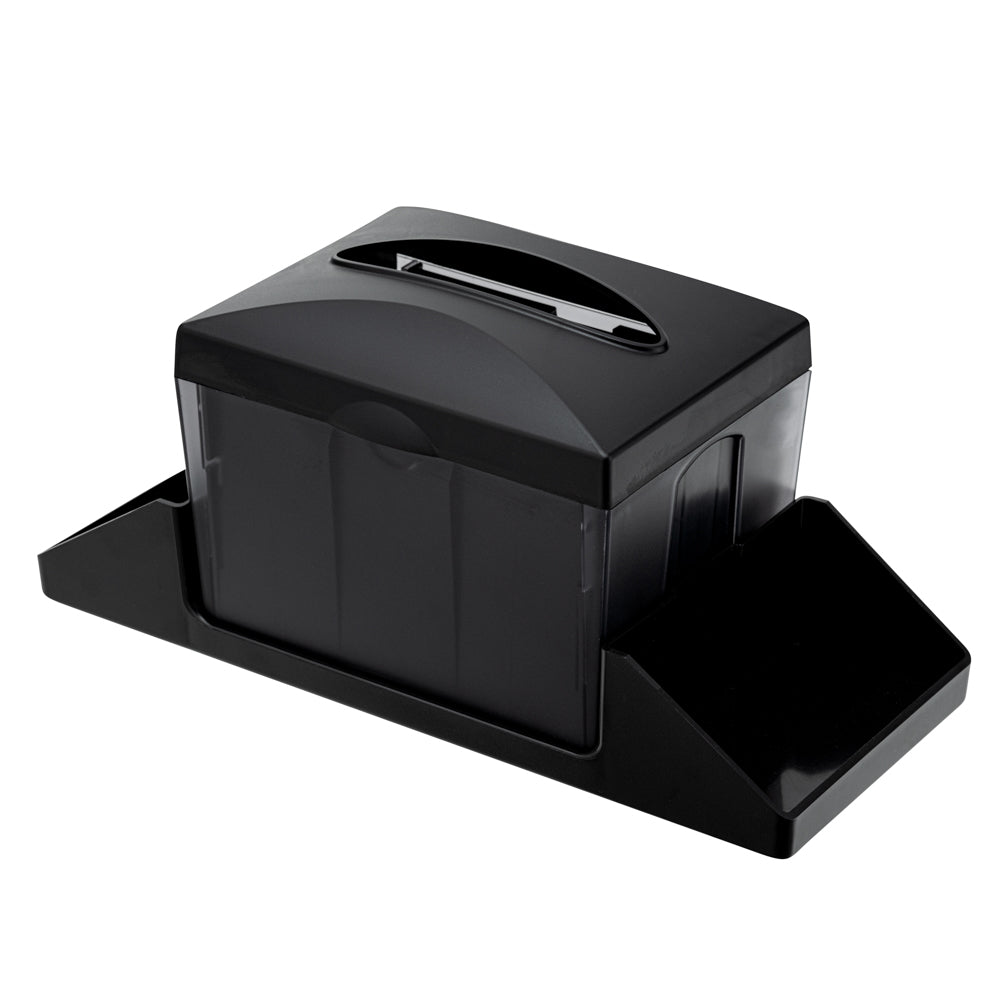 Bar Lux Rectangle Black Plastic Tabletop Condiment Caddy / Interfold Napkin Dispenser - 14 1/4" x 5 3/4" x 6 1/2" - 10 count box