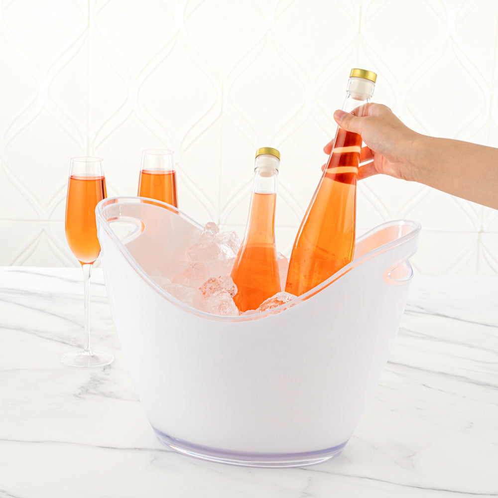 Bar Lux 7.4 qt Oval Frosted Champagne / Wine Bucket - 13 3/4" x 9 3/4" x 10 1/2" - 10 count box