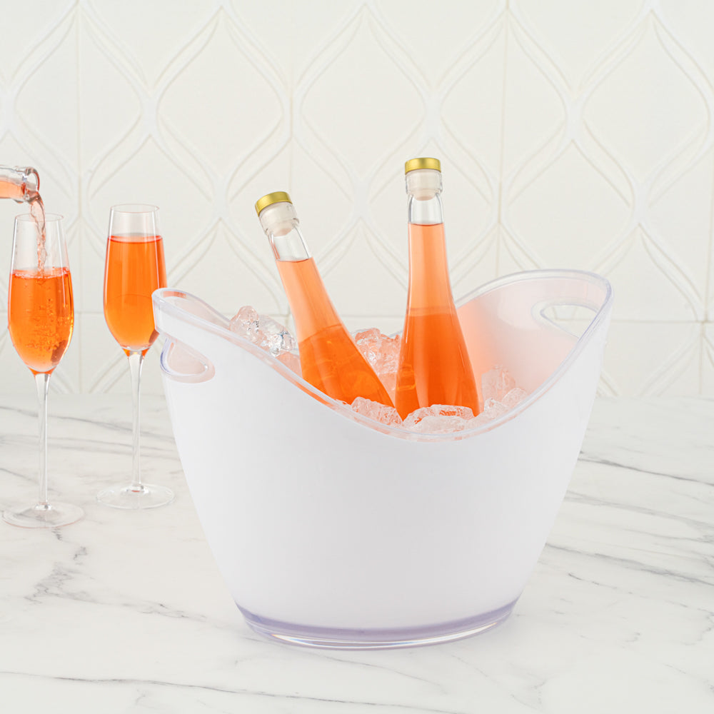 Bar Lux 7.4 qt Oval Frosted Champagne / Wine Bucket - 13 3/4" x 9 3/4" x 10 1/2" - 10 count box