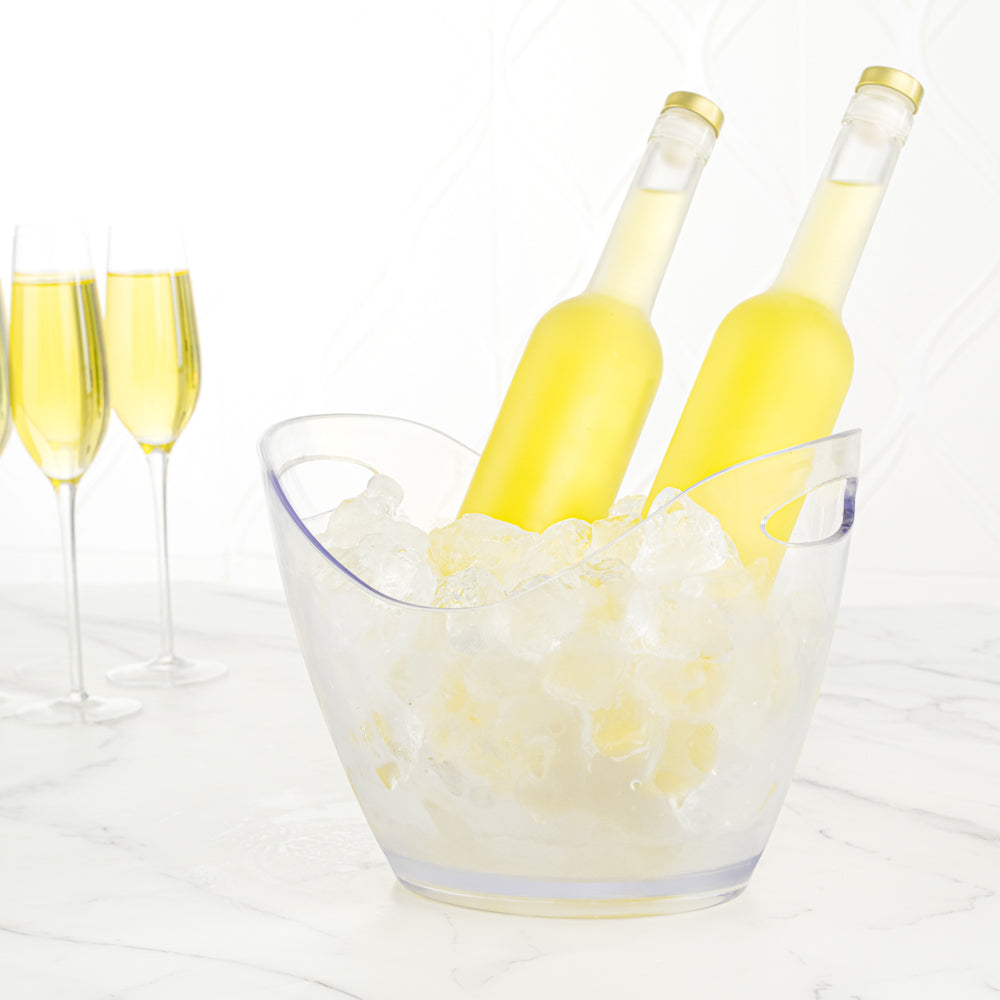 Bar Lux 3.7 qt Oval Clear Plastic Champagne Wine Bucket - 10 1/2" x 8" x 7 3/4" - 10 count box
