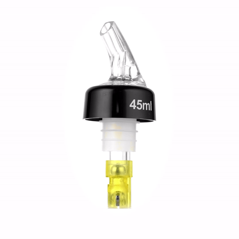 Bar Lux 1.5 oz Yellow Plastic Measured Liquor Pourer - with Collar, Clear Spout - 50 count box