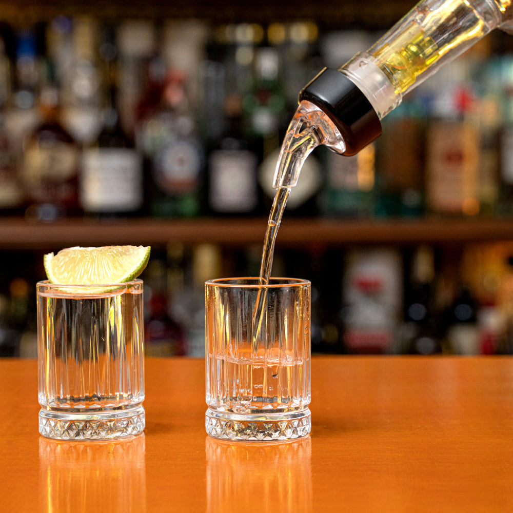 Bar Lux 1.5 oz Yellow Plastic Measured Liquor Pourer - with Collar, Clear Spout - 50 count box
