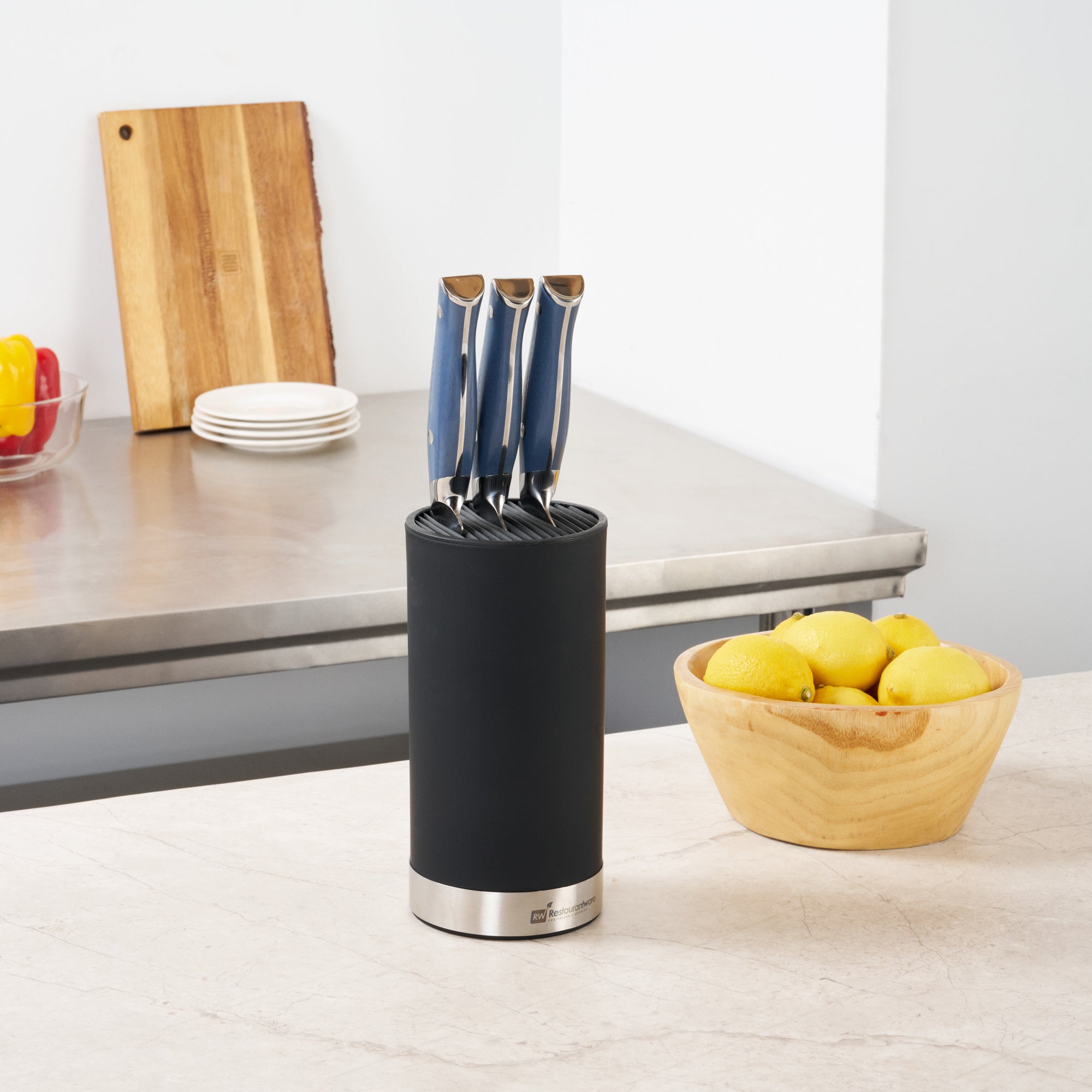 Sensei Round Black Knife Block - Soft Touch - 4 1/4" x 4 1/4" x 9" - 1 count box